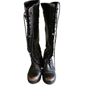 Aldo Women's Knee Length Lace Up Side Zip Distressed Combat Boots Size 5